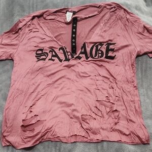 Pink Distressed Graphic Tee